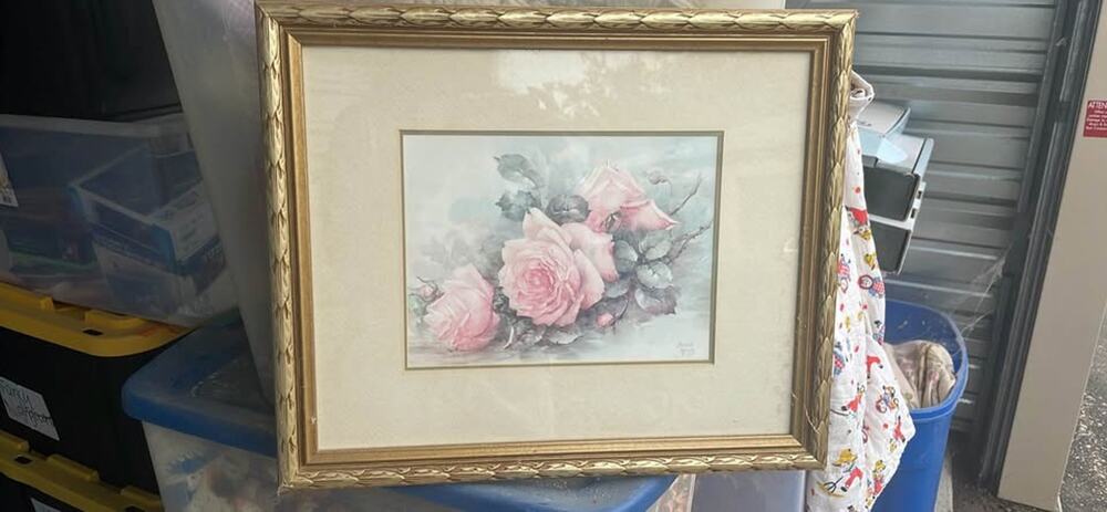 Framed Pink Roses Art Gold Ornate Frame